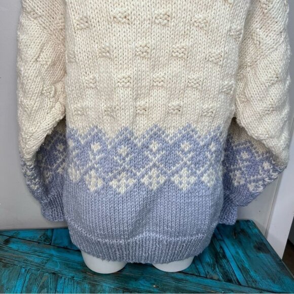 Vintage Handknit Cream & Blue Cardigan Cottagecore - Picture 9 of 16
